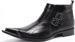 Santimon Mens Chelsea Boots Dress Casual Party Disco Cowboy Western Boots Metal Tip Toe Genuine Leather Buckles Zipper Ankle Boots Fashion Singer Ballroom Wedding Prom Chukka Boots