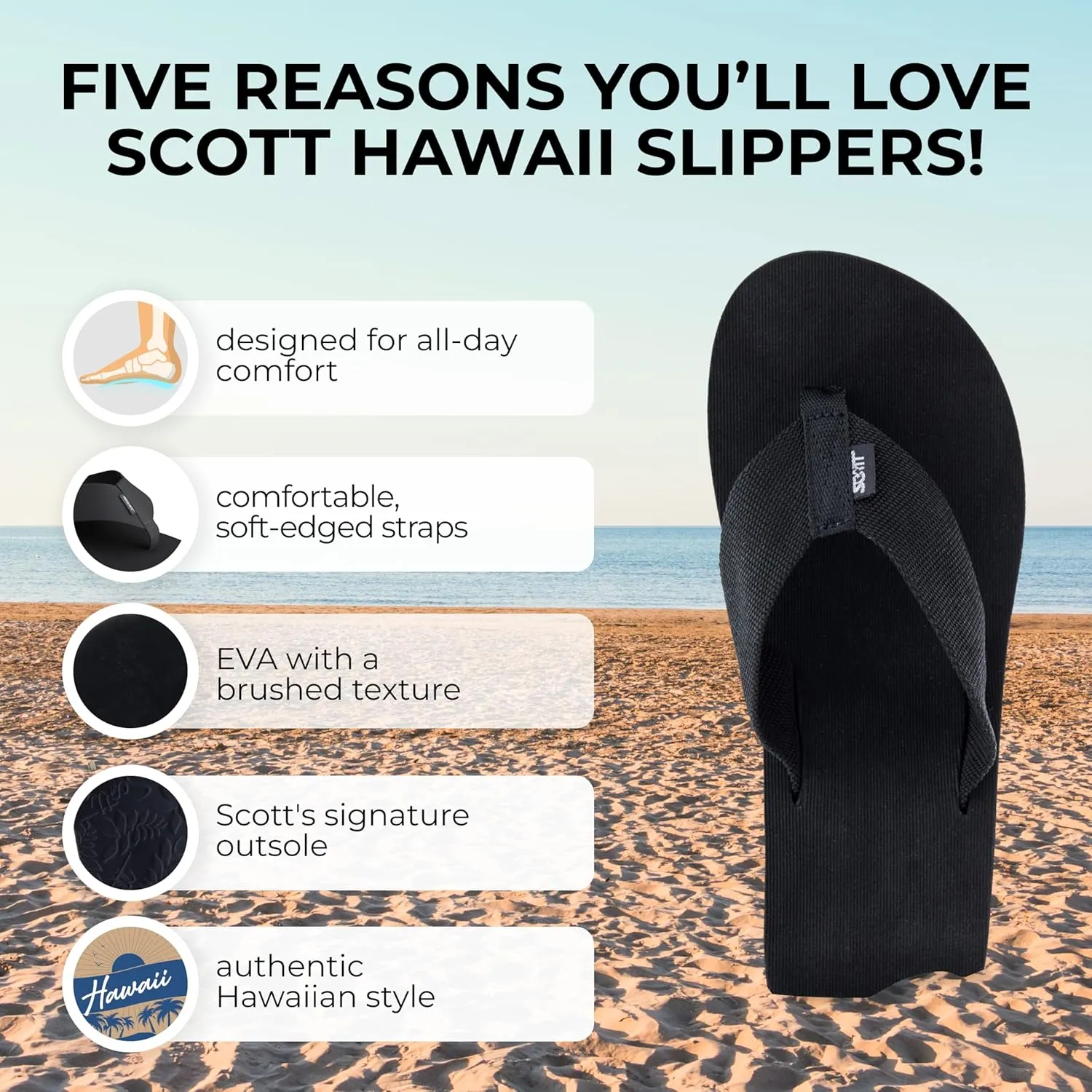 Scott Hawaii Women's Wahine Narrow Width Non-Marking Platform Wedge Slipper with Durable Nylon Straps