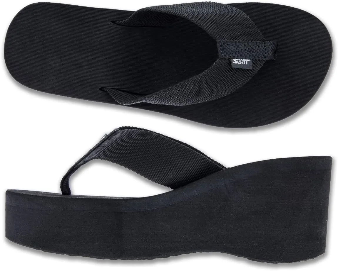 Scott Hawaii Women's Wahine Narrow Width Non-Marking Platform Wedge Slipper with Durable Nylon Straps