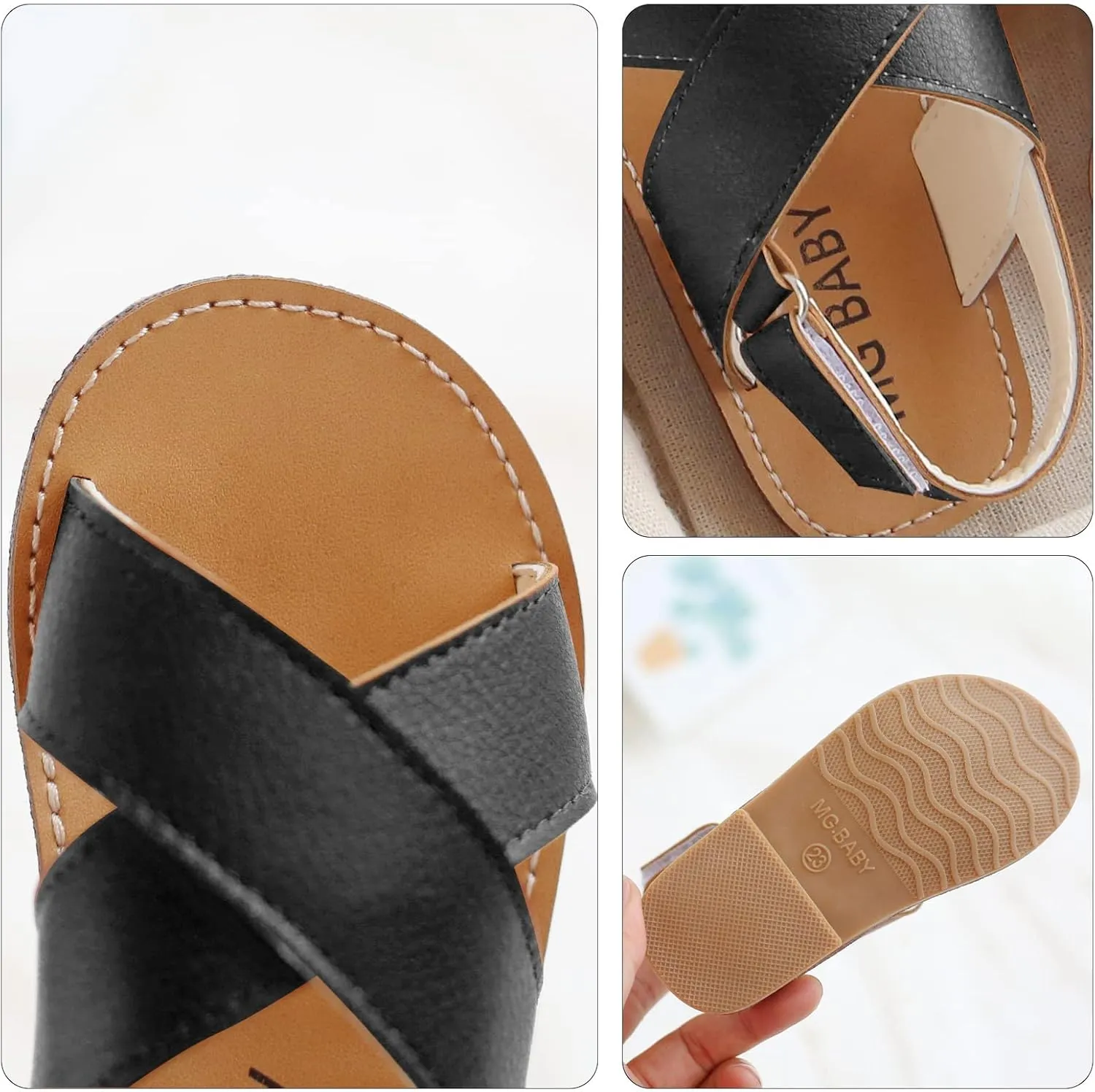 SEAUR Girls Sandals Kids Sandals Toddler Baby PU Leather Sandals Shoes Little Boys Flat Sandals Summer Outdoor