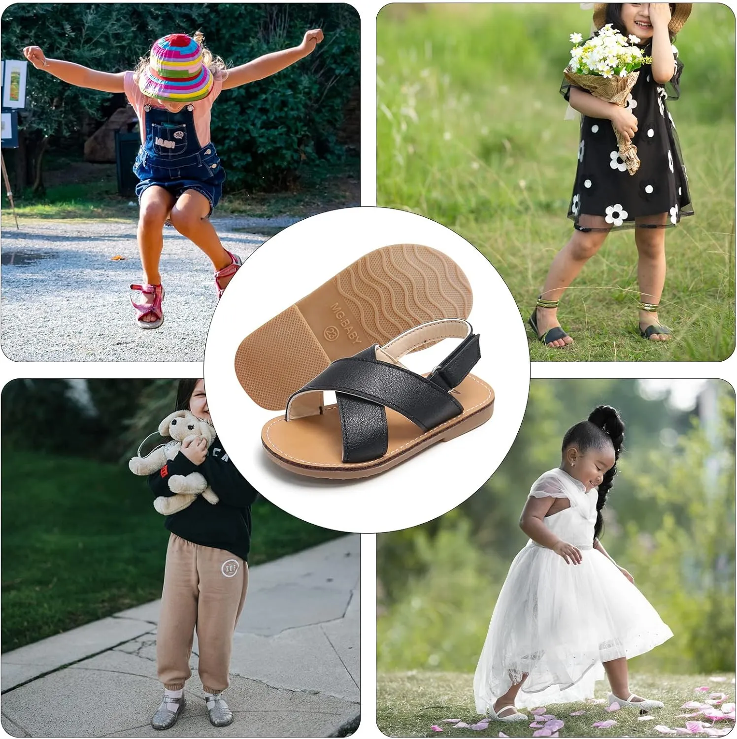 SEAUR Girls Sandals Kids Sandals Toddler Baby PU Leather Sandals Shoes Little Boys Flat Sandals Summer Outdoor