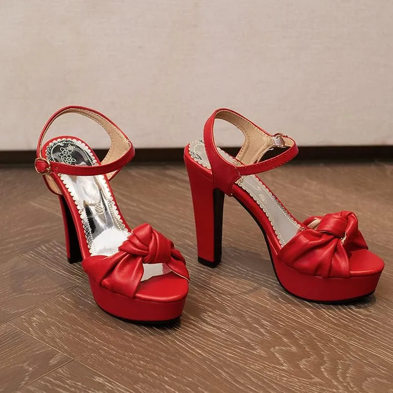 SEIFIN Platform Heels for Women Platform Sandals Bow Block Chunky High Heeled Block Open Toe Ankle Strap Sexy High Heels Wedge Sandals Evening Wedding Summer Pump Sandals Shoes