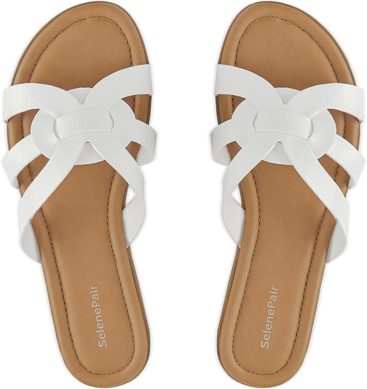 SelenePair Women's Flat Sandals Cross Strap Dress Slide Sandals Casual Summer Beach Shoes