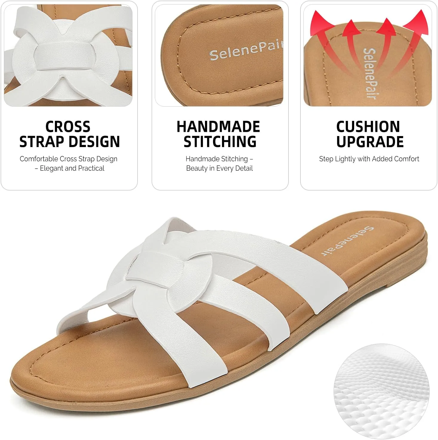 SelenePair Women's Flat Sandals Cross Strap Dress Slide Sandals Casual Summer Beach Shoes