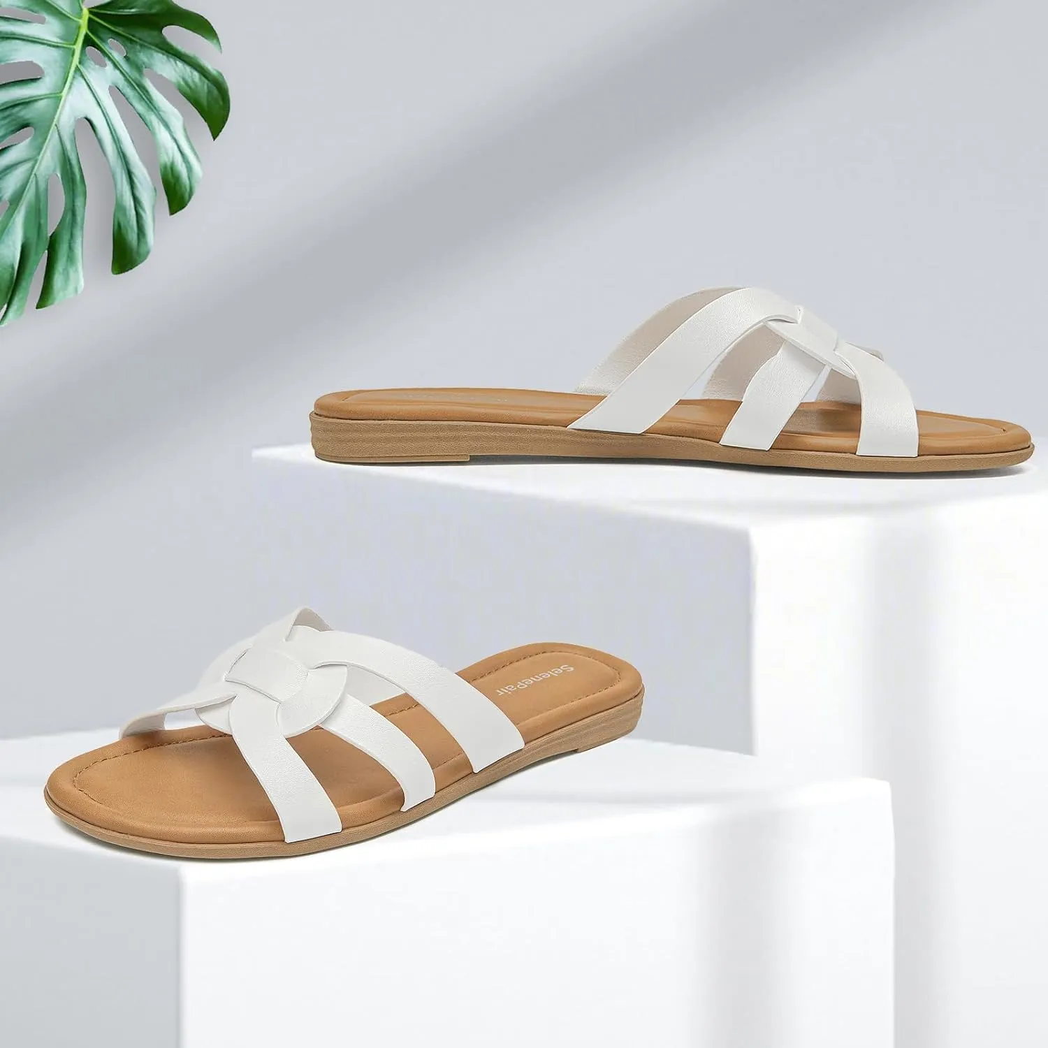 SelenePair Women's Flat Sandals Cross Strap Dress Slide Sandals Casual Summer Beach Shoes