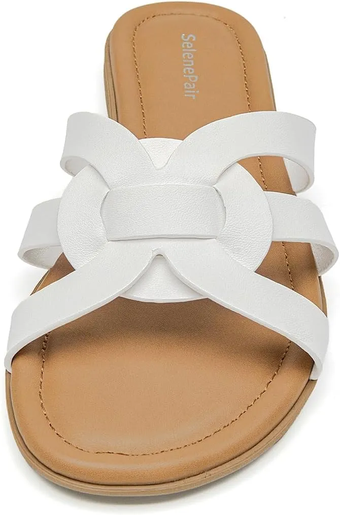 SelenePair Women's Flat Sandals Cross Strap Dress Slide Sandals Casual Summer Beach Shoes
