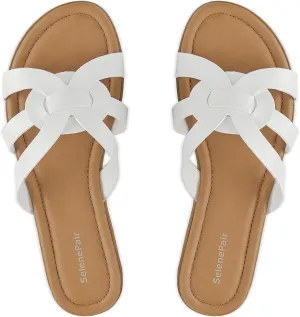 SelenePair Women's Flat Sandals Cross Strap Dress Slide Sandals Casual Summer Beach Shoes