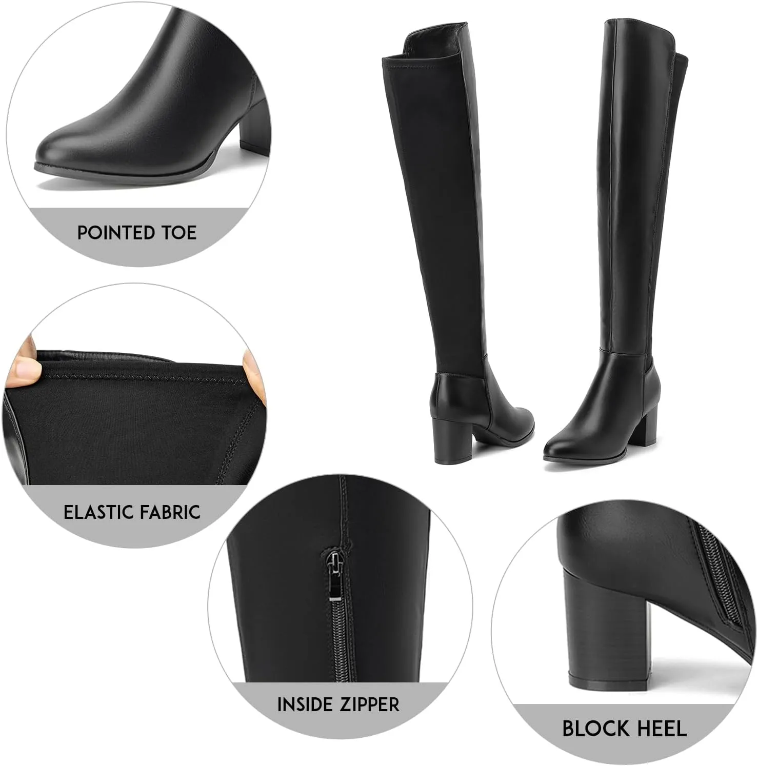 SelenePair Women's Over The Knee Boots Stretch Thigh High Block Mid Heel Boot Fashion Side Zip Winter Boots