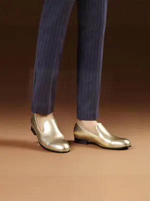 Shiny gold and silver two-color high-end cowhide handmade European and American style loafers, luxury nightclub party slip-on trendy men's shoes