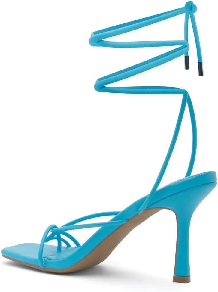 Shoe Land SL-Dafne Womens Strappy Heels Lace up Heeled Sandals Square Open Toe Tie Up Stiletto High Heel Shoes for Prom Party