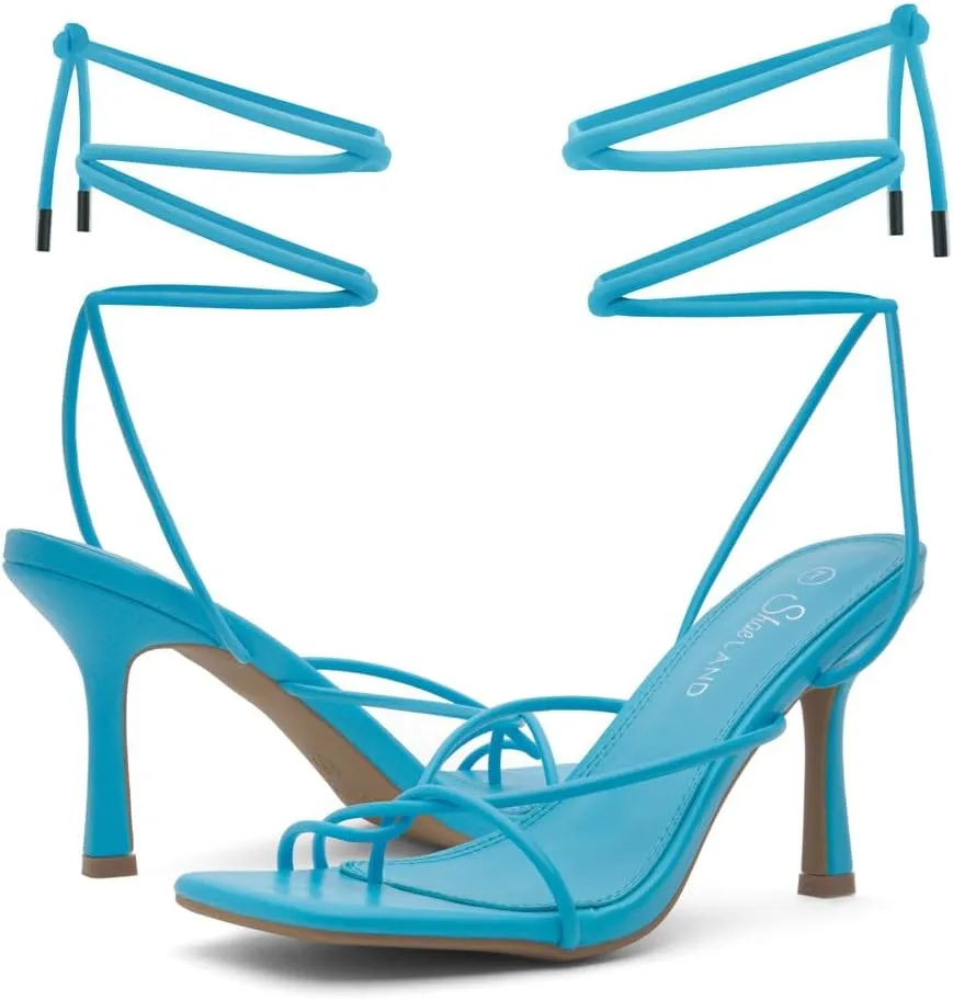 Shoe Land SL-Dafne Womens Strappy Heels Lace up Heeled Sandals Square Open Toe Tie Up Stiletto High Heel Shoes for Prom Party