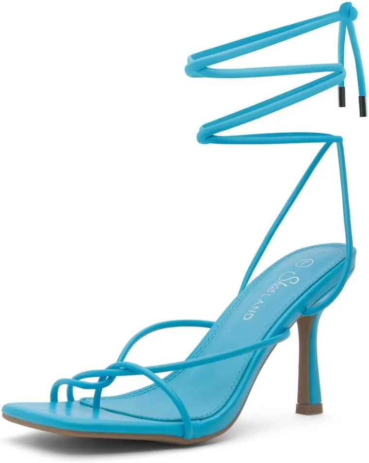 Shoe Land SL-Dafne Womens Strappy Heels Lace up Heeled Sandals Square Open Toe Tie Up Stiletto High Heel Shoes for Prom Party
