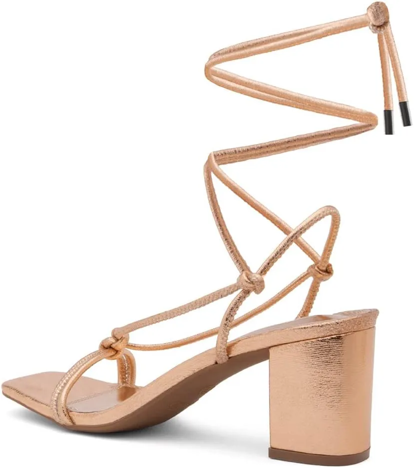 Shoe Land SL-Sweets Women's Lace-Up Chunky Low Heels, Strappy Ankle Wrap Tie-Up Block Short Heels – Semi-Casual Heeled Sandals for Prom Wedding and Party
