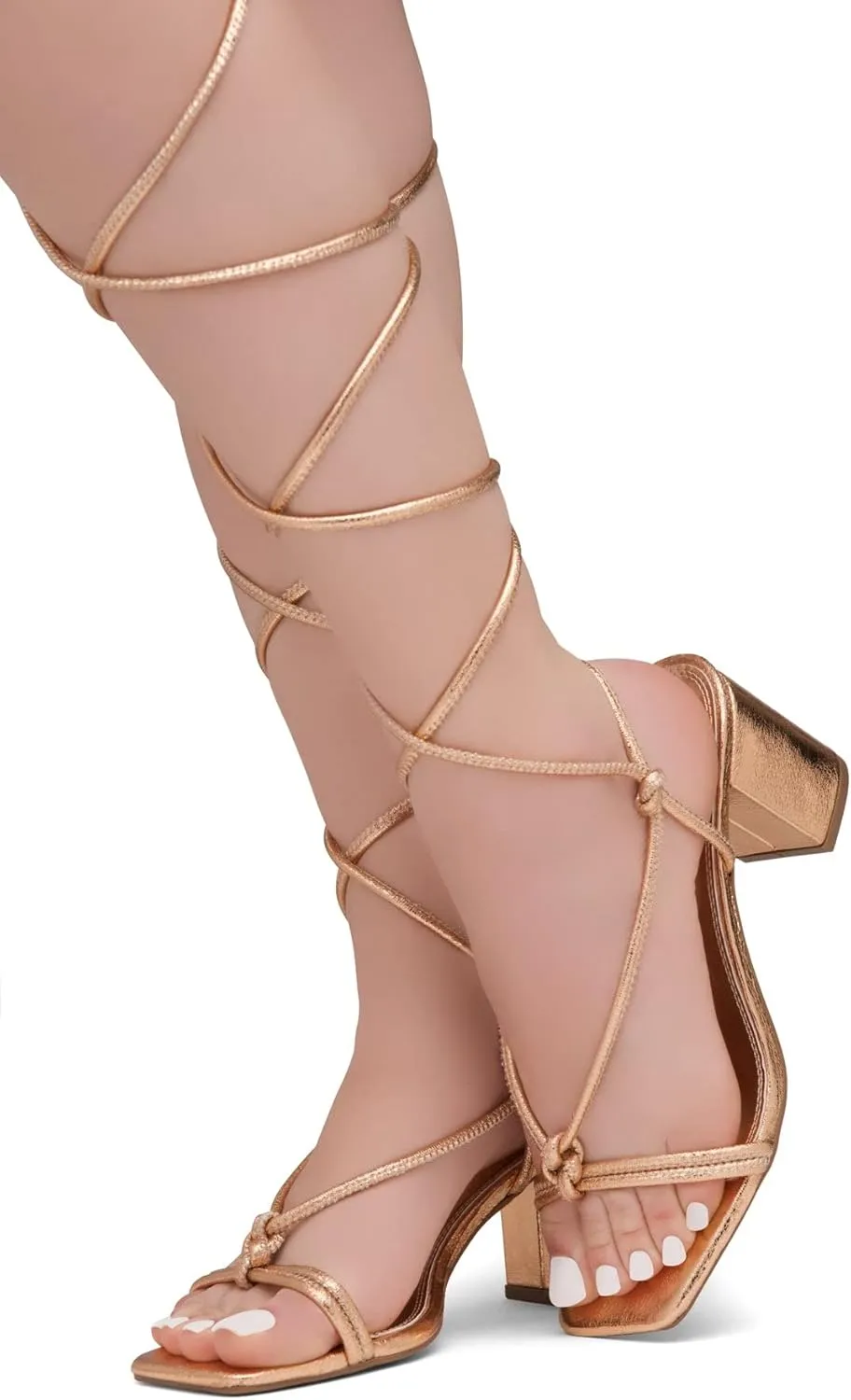 Shoe Land SL-Sweets Women's Lace-Up Chunky Low Heels, Strappy Ankle Wrap Tie-Up Block Short Heels – Semi-Casual Heeled Sandals for Prom Wedding and Party