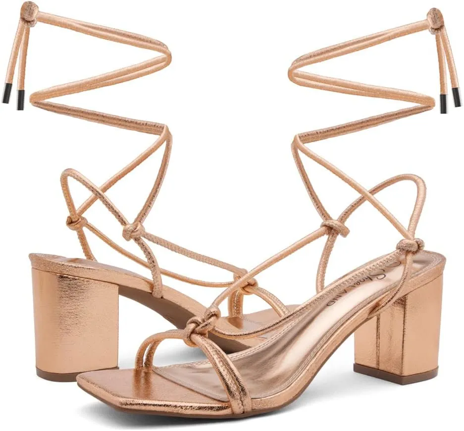 Shoe Land SL-Sweets Women's Lace-Up Chunky Low Heels, Strappy Ankle Wrap Tie-Up Block Short Heels – Semi-Casual Heeled Sandals for Prom Wedding and Party