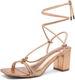 Shoe Land SL-Sweets Women's Lace-Up Chunky Low Heels, Strappy Ankle Wrap Tie-Up Block Short Heels – Semi-Casual Heeled Sandals for Prom Wedding and Party