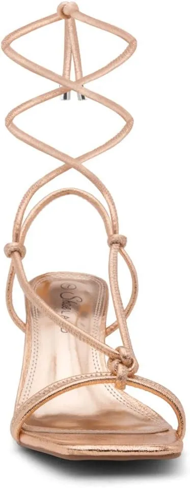 Shoe Land SL-Sweets Women's Lace-Up Chunky Low Heels, Strappy Ankle Wrap Tie-Up Block Short Heels – Semi-Casual Heeled Sandals for Prom Wedding and Party