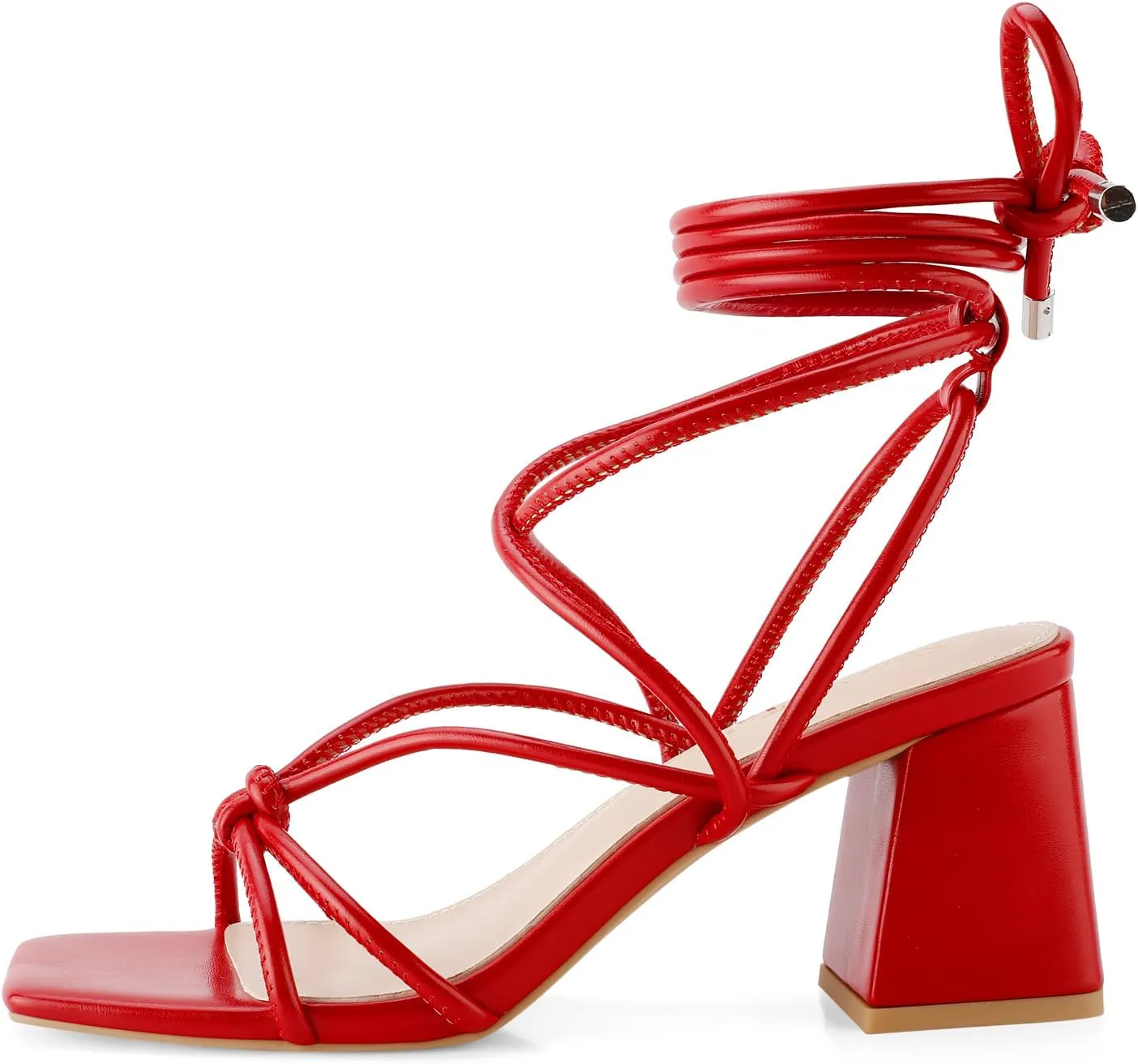 Shoe'N Tale Lace Up Heels for Women Ankle Strappy Gladiator High Heeled Sandals Chunky Block Heel Square Open Toe Criss Cross Dress Shoes