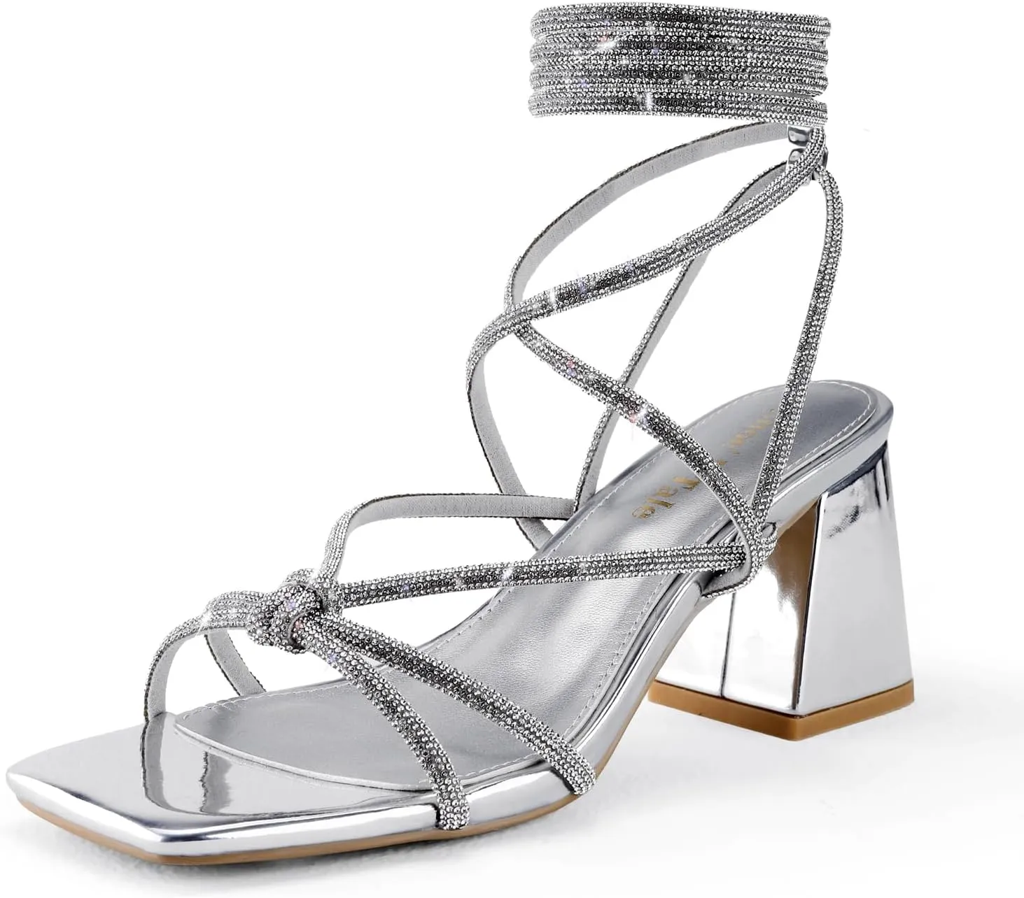 Shoe'N Tale Lace Up Heels for Women Ankle Strappy Gladiator High Heeled Sandals Chunky Block Heel Square Open Toe Criss Cross Dress Shoes
