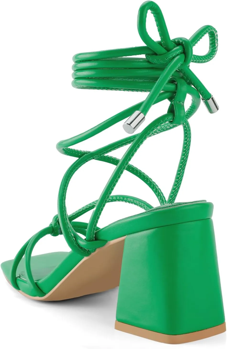 Shoe'N Tale Lace Up Heels for Women Ankle Strappy Gladiator High Heeled Sandals Chunky Block Heel Square Open Toe Criss Cross Dress Shoes