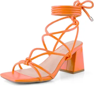 Shoe'N Tale Lace Up Heels for Women Ankle Strappy Gladiator High Heeled Sandals Chunky Block Heel Square Open Toe Criss Cross Dress Shoes