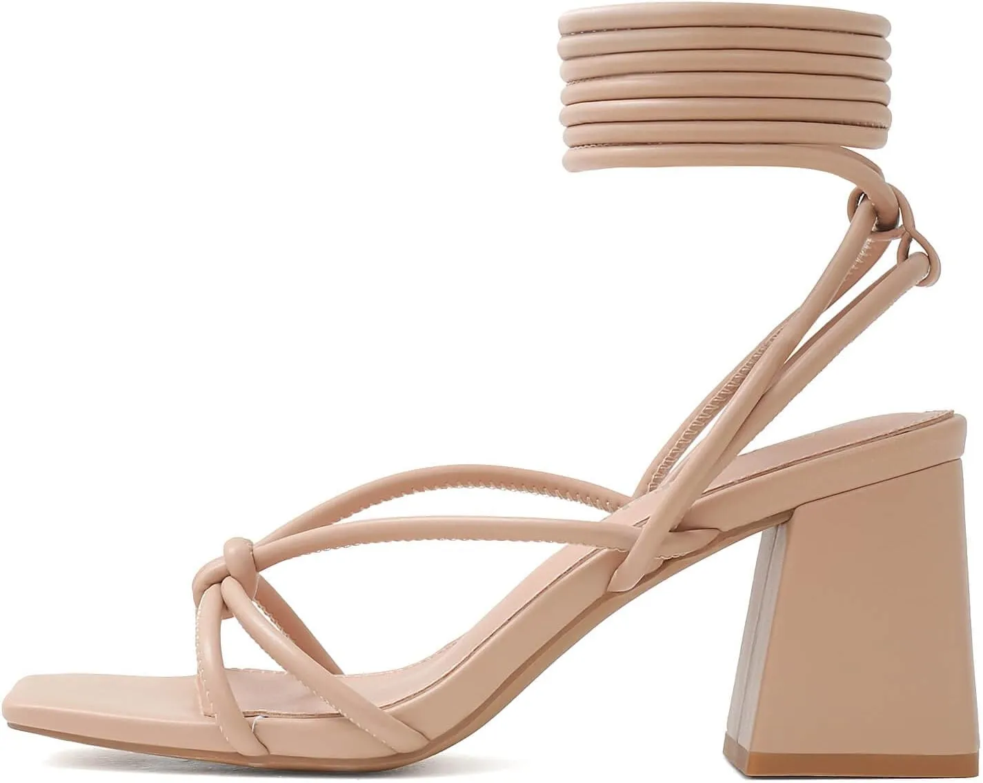 Shoe'N Tale Lace Up Heels for Women Ankle Strappy Gladiator High Heeled Sandals Chunky Block Heel Square Open Toe Criss Cross Dress Shoes