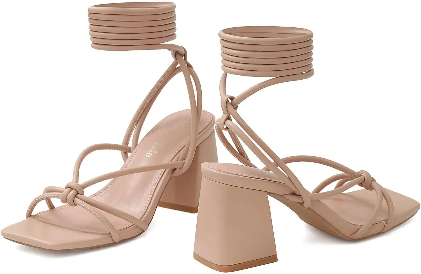 Shoe'N Tale Lace Up Heels for Women Ankle Strappy Gladiator High Heeled Sandals Chunky Block Heel Square Open Toe Criss Cross Dress Shoes