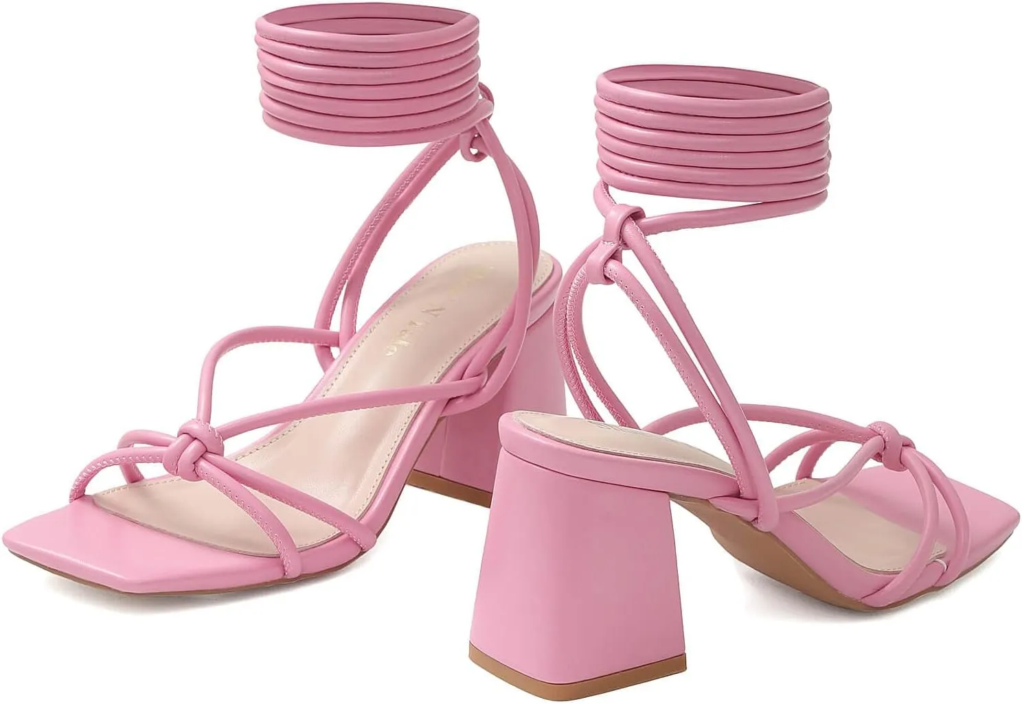 Shoe'N Tale Lace Up Heels for Women Ankle Strappy Gladiator High Heeled Sandals Chunky Block Heel Square Open Toe Criss Cross Dress Shoes