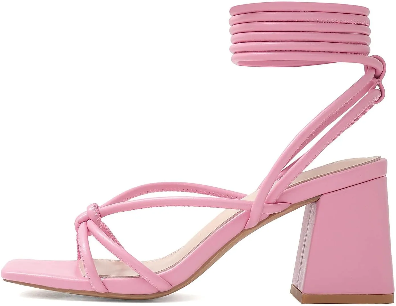Shoe'N Tale Lace Up Heels for Women Ankle Strappy Gladiator High Heeled Sandals Chunky Block Heel Square Open Toe Criss Cross Dress Shoes