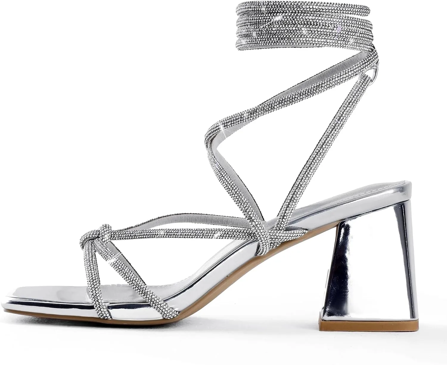 Shoe'N Tale Lace Up Heels for Women Ankle Strappy Gladiator High Heeled Sandals Chunky Block Heel Square Open Toe Criss Cross Dress Shoes