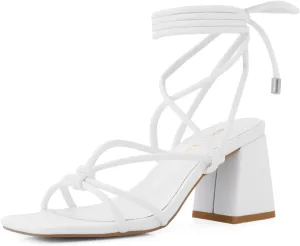 Shoe'N Tale Lace Up Heels for Women Ankle Strappy Gladiator High Heeled Sandals Chunky Block Heel Square Open Toe Criss Cross Dress Shoes