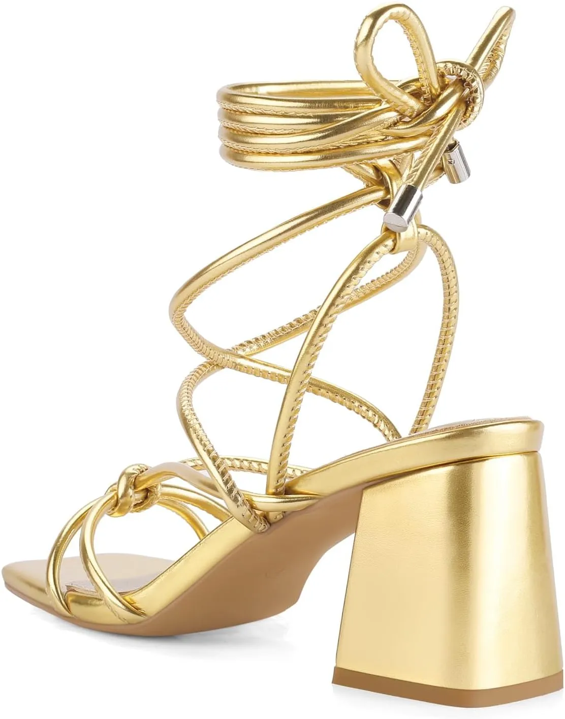 Shoe'N Tale Lace Up Heels for Women Ankle Strappy Gladiator High Heeled Sandals Chunky Block Heel Square Open Toe Criss Cross Dress Shoes
