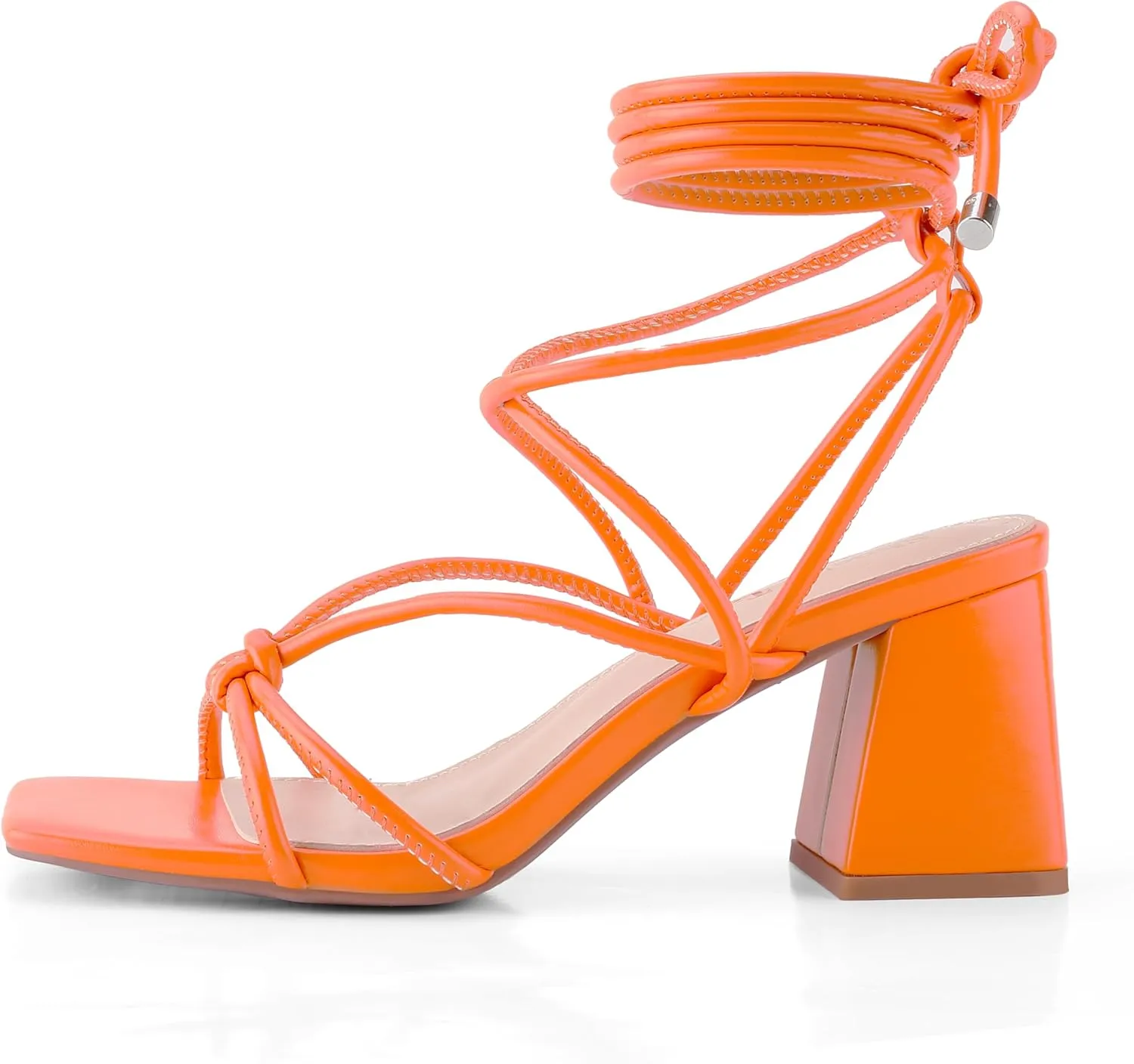 Shoe'N Tale Lace Up Heels for Women Ankle Strappy Gladiator High Heeled Sandals Chunky Block Heel Square Open Toe Criss Cross Dress Shoes