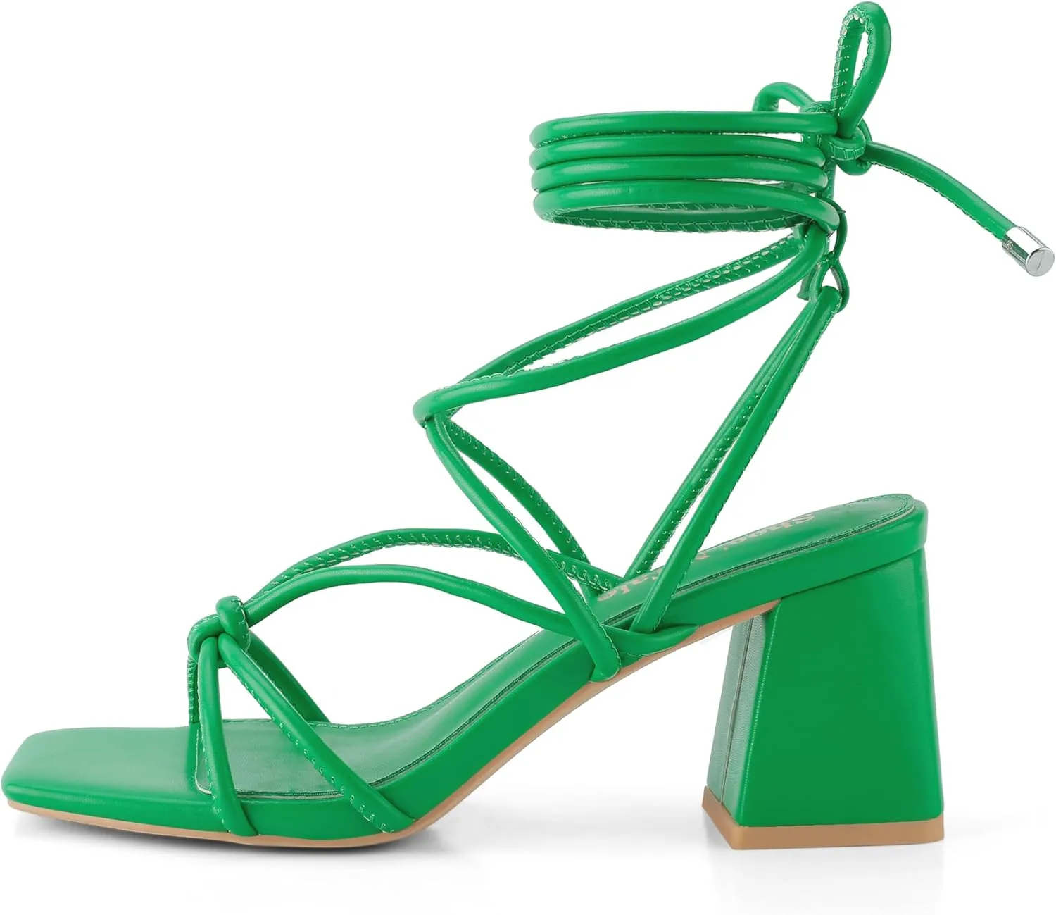 Shoe'N Tale Lace Up Heels for Women Ankle Strappy Gladiator High Heeled Sandals Chunky Block Heel Square Open Toe Criss Cross Dress Shoes