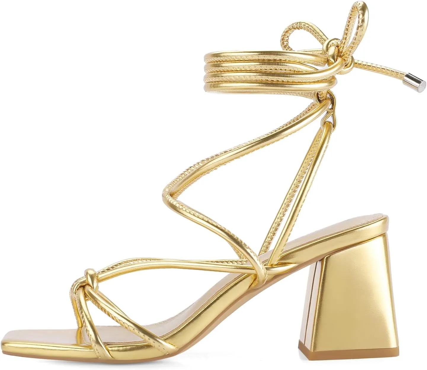 Shoe'N Tale Lace Up Heels for Women Ankle Strappy Gladiator High Heeled Sandals Chunky Block Heel Square Open Toe Criss Cross Dress Shoes
