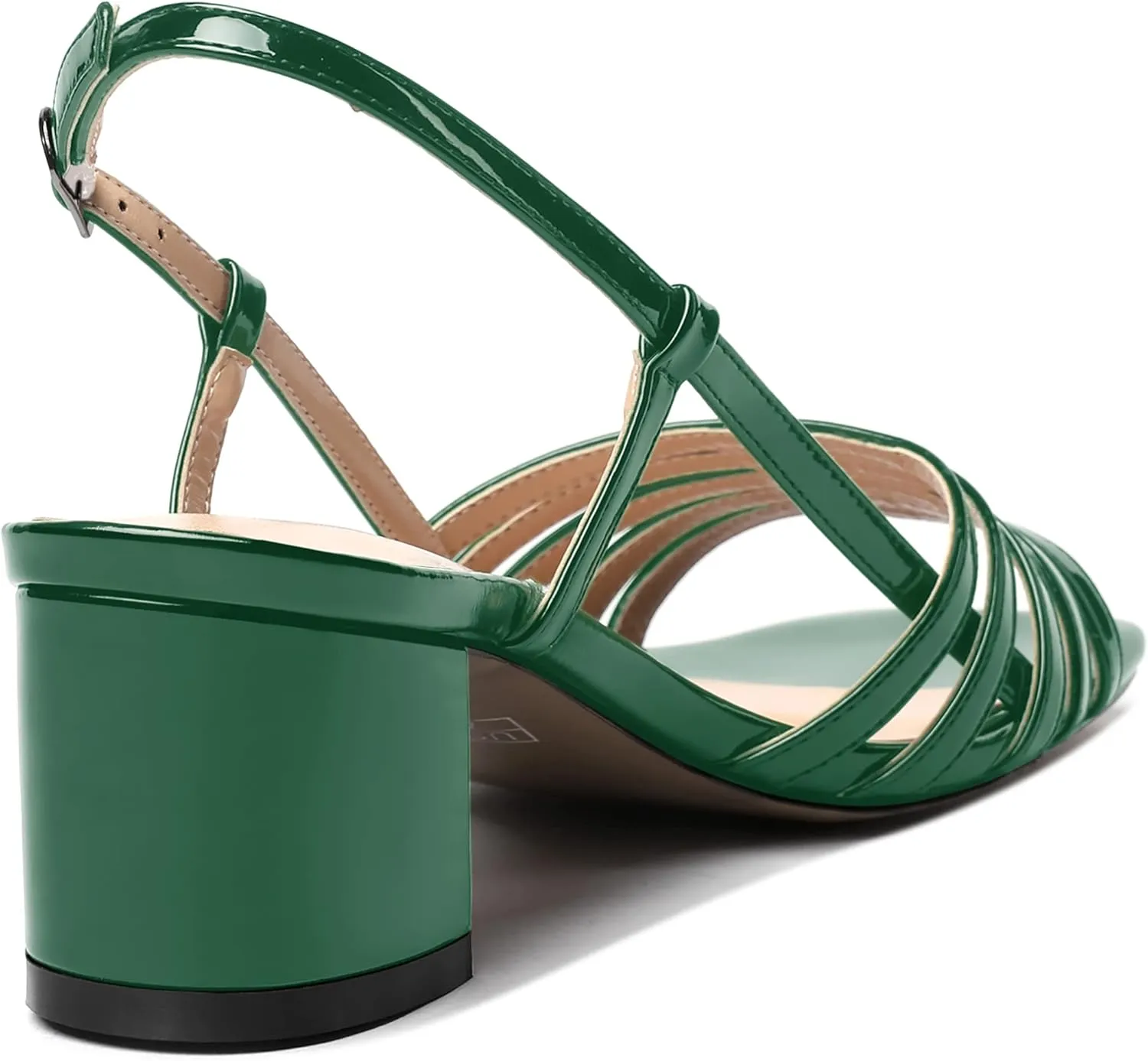 SHOWFOREST Women's Dress Square Open Toe Ankle Strap Slingback Patent Party Chunky Low Heel Sandals 2 Inch