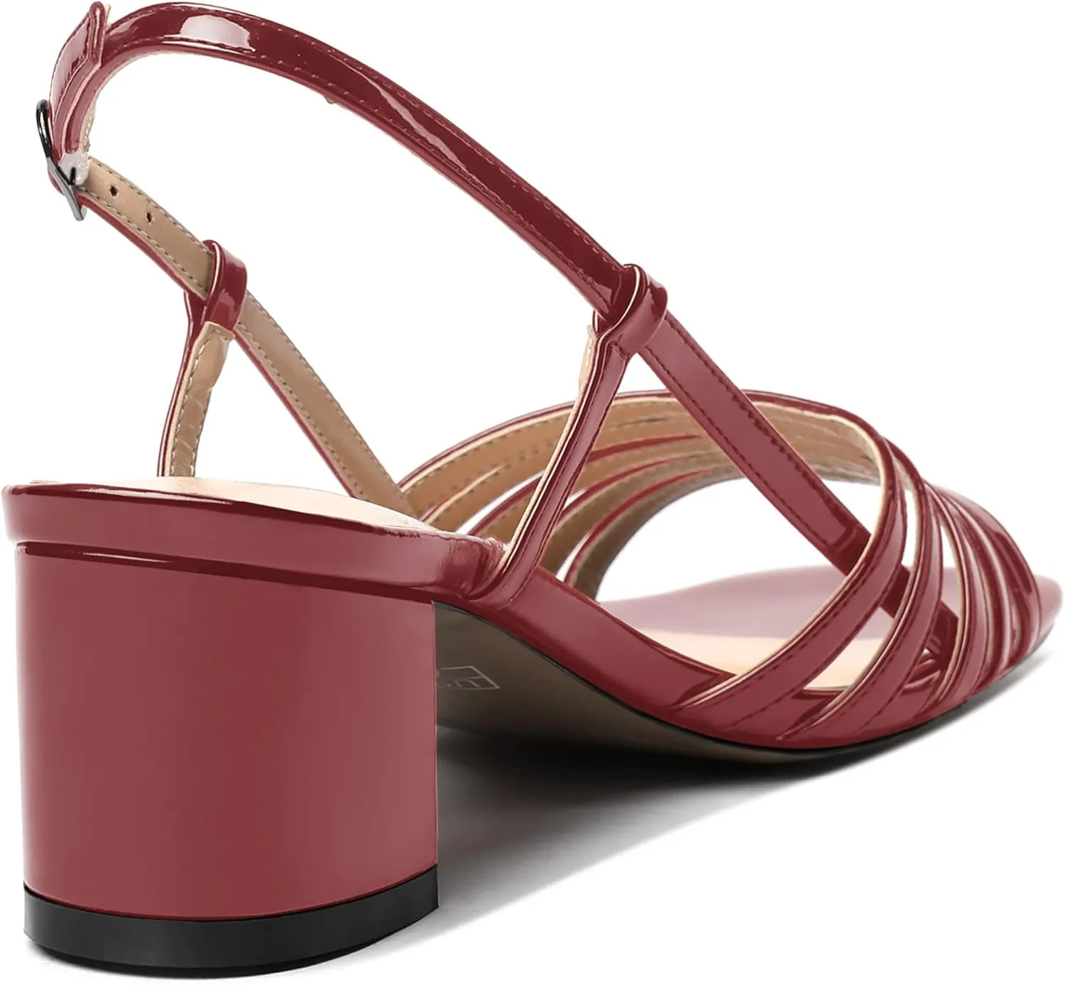 SHOWFOREST Women's Dress Square Open Toe Ankle Strap Slingback Patent Party Chunky Low Heel Sandals 2 Inch