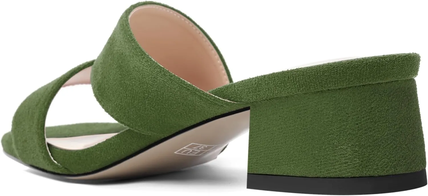 SHOWFOREST Womens Home Square Toe Solid Fashion Slip On Suede Chunky Low Heel Sandals 1.5 Inch