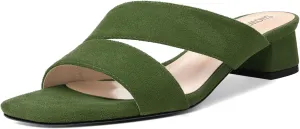 SHOWFOREST Womens Home Square Toe Solid Fashion Slip On Suede Chunky Low Heel Sandals 1.5 Inch