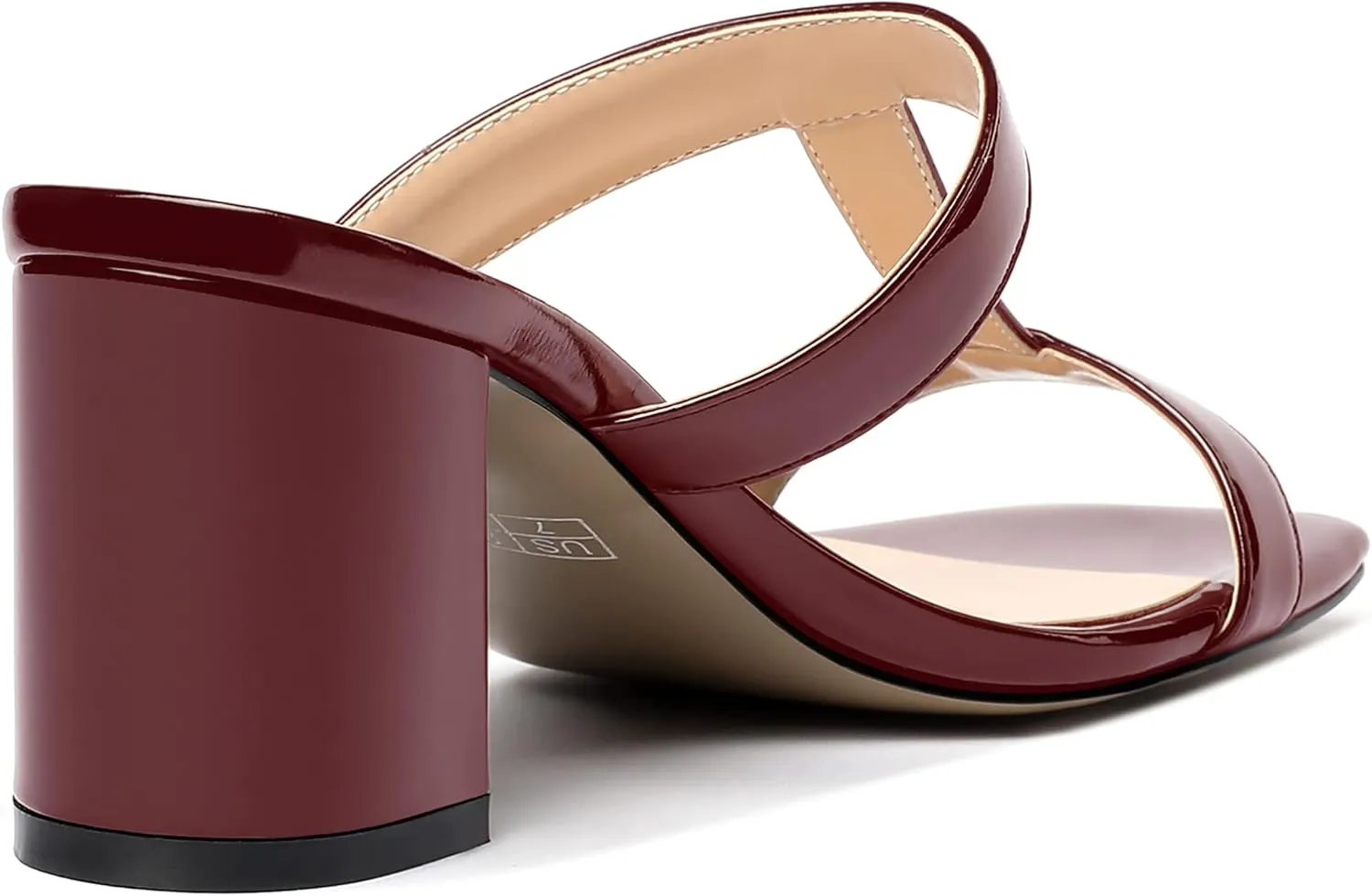 SHOWFOREST Women's Square Toe Patent Slip On Casual Chunky Mid Heel Heeled Sandals 2.5 Inch