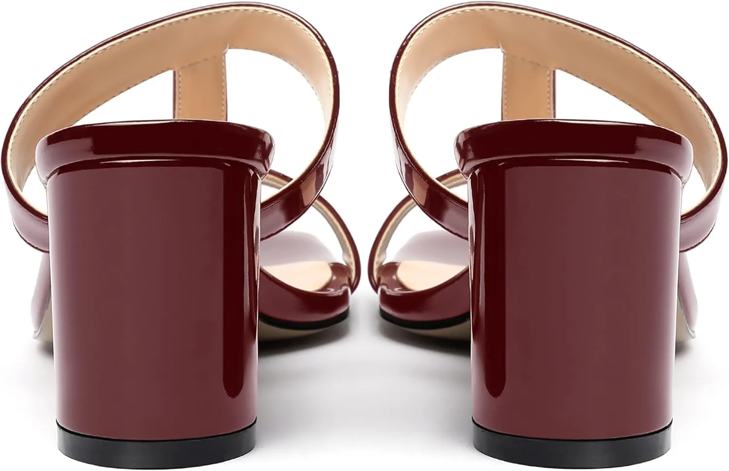 SHOWFOREST Women's Square Toe Patent Slip On Casual Chunky Mid Heel Heeled Sandals 2.5 Inch