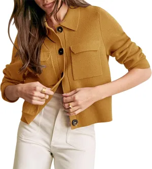 Shy Velvet Women 2025 Shackets Jacket Patch-Pocket Sweaters Merino Cardigan Open Front Button Down Cropped Jackets