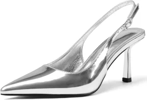 Slingback Heels for Women Closed Pointed Toe Kitten Stiletto Heels with Buckle Comfortable Womens Pumps Casual Dress Shoes
