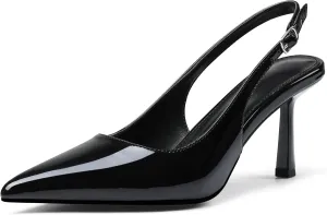Slingback Heels for Women Closed Pointed Toe Kitten Stiletto Heels with Buckle Comfortable Womens Pumps Casual Dress Shoes