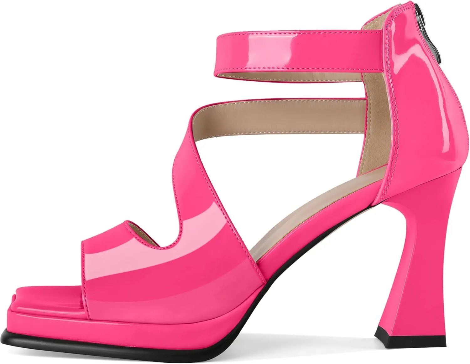 Soireelady Womens Platform Chunky Heel Sandals, Square Open Toe Block High Heels, Ankle Strappy Heeled Sandals Wedding Prom Dress Shoes 3.5 Inch