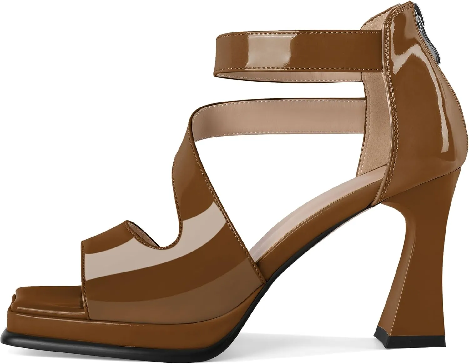 Soireelady Womens Platform Chunky Heel Sandals, Square Open Toe Block High Heels, Ankle Strappy Heeled Sandals Wedding Prom Dress Shoes 3.5 Inch