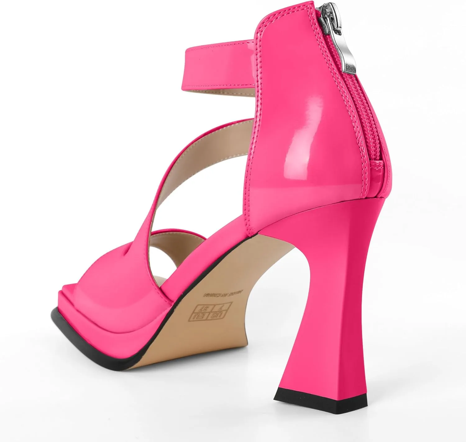 Soireelady Womens Platform Chunky Heel Sandals, Square Open Toe Block High Heels, Ankle Strappy Heeled Sandals Wedding Prom Dress Shoes 3.5 Inch