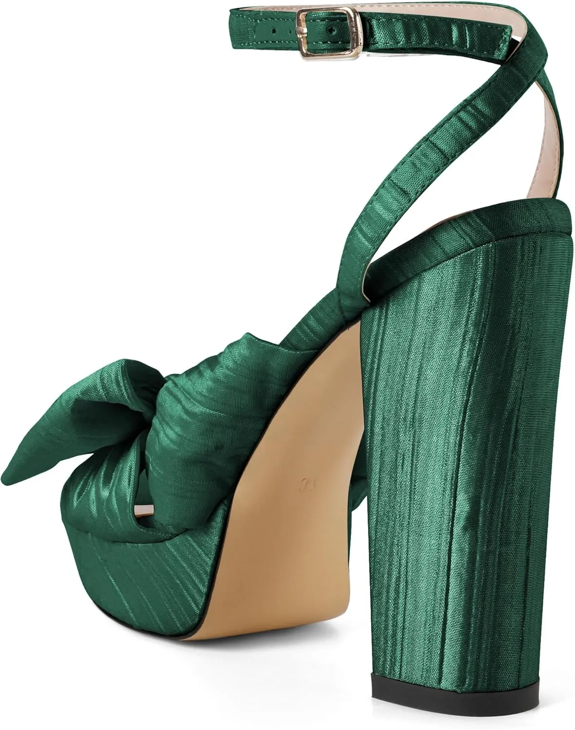 Soireelady Womens Platform Heels Bow Chunky Heels Open Toe High Heeled Sandals Ankle Strap Wedding Dress Shoes 5 Inches
