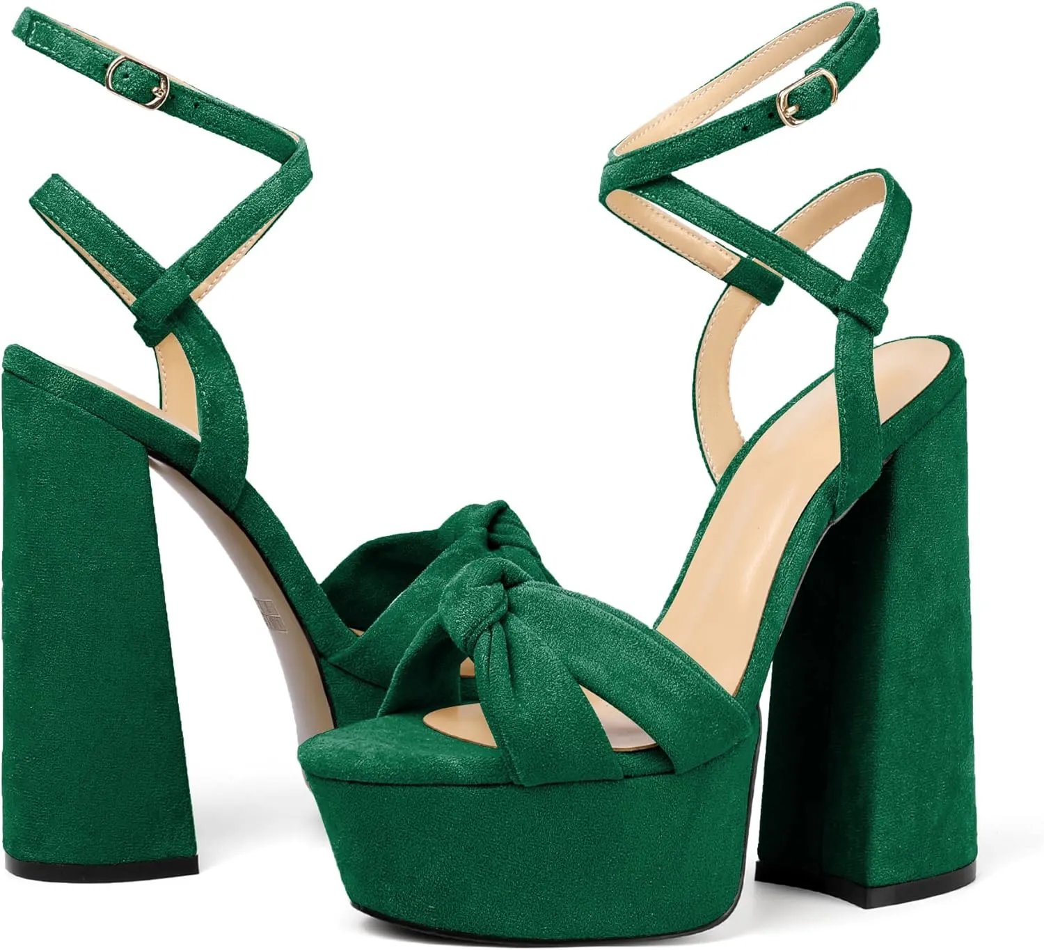 Soireelady Women's Platform Sandals Chunky High Heels Open Toe Crisscross Strap Heeled Sandals Dressy Heels for Party Evening and Nightclub