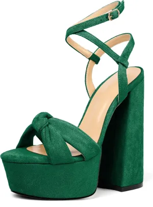 Soireelady Women's Platform Sandals Chunky High Heels Open Toe Crisscross Strap Heeled Sandals Dressy Heels for Party Evening and Nightclub
